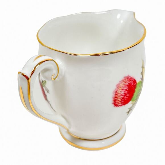 Bone China Mini Creamer Queen Anne Dundee Thistle Gold Trim Scalloped Edge 4 oz - Picture 8 of 11